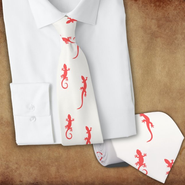 Gravata Geckos em subida vermelha (em branco) (Criador carregado)