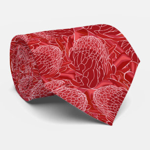 Gravata Gengibre Vermelho Floral Tropical