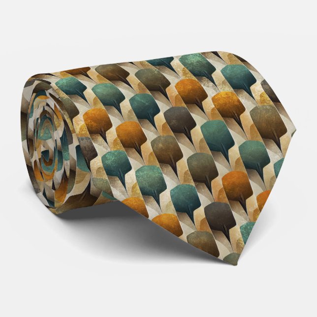 Gravata Geometria Art Déco em Azul Turquesa e Dourado Insp (Rolled)