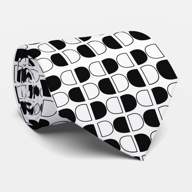 Gravata Geometric Black and White Half Circle (Rolled)