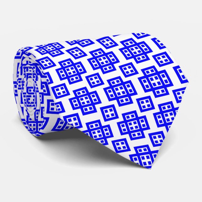 Gravata Geométrico 030614 - Blue on White (Rolled)