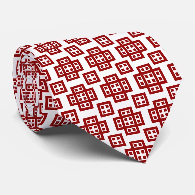 Gravata Geométrico 030614 - Ruby Red on White (Rolled)