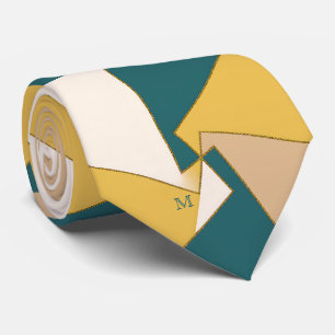 Gravata Geométrico Artístico Moderno Teal Dourado Monogram
