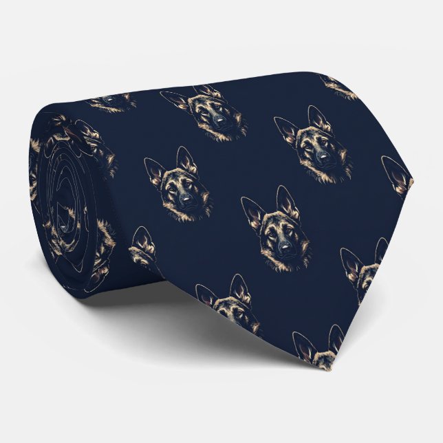 Gravata German Shepherd Portrait Navy Necktie (Rolled)
