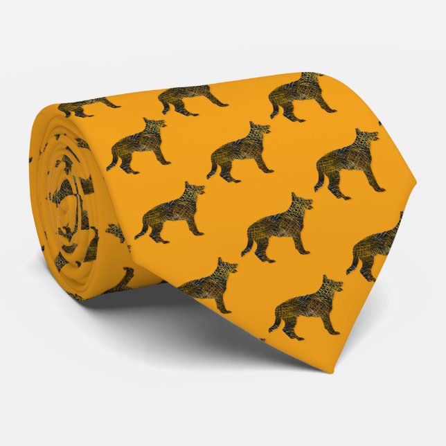 Gravata German shepherd Silhoueen Halloween Laranja (Rolled)