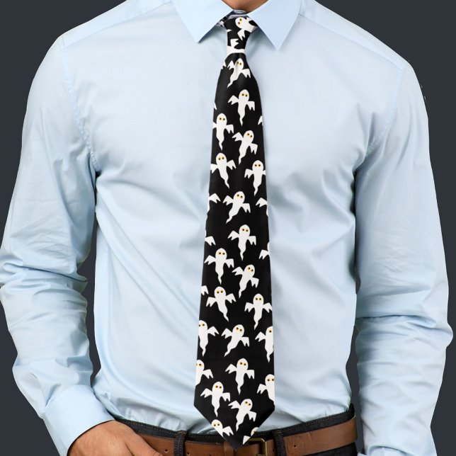 Gravata Ghost Halloween (Fun ghost pattern black and white pattern neck tie)