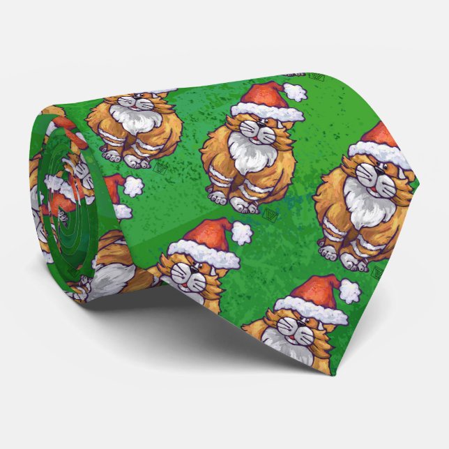 Gravata Ginger Cat Christmas on Green (Rolled)