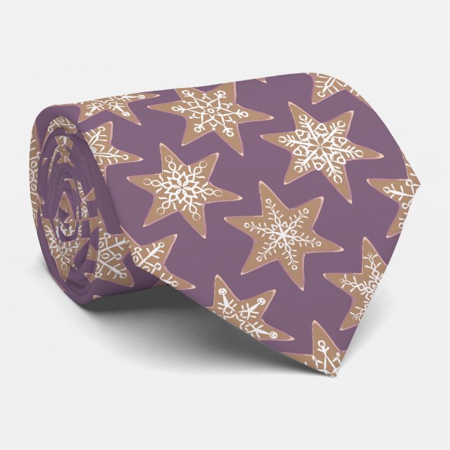 Gravata Gingerbread Stars Spiced Plum Neck Tie (Rolled)