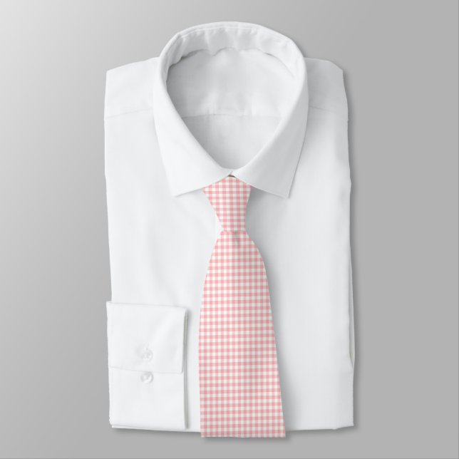 Gravata Gingham branco rosa recheado pastel masculino (Amarrado)