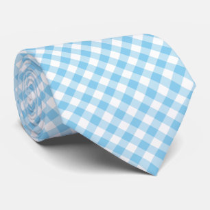 Gravata Gingham Diagonal de Grande Tamanho Azul-Bebê e Bra