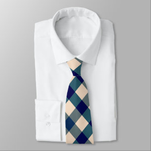 Gravata Gingham Diagonal em Pêssego, Cinza Azul e Marinho