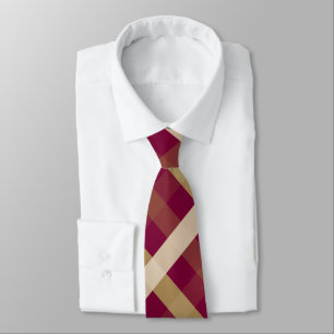 Gravata Gingham Diagonal na Borgonha, Beige, Creme