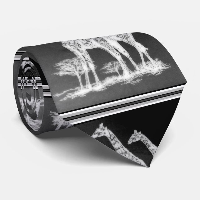 Gravata Girafas africanos retros raros design preto/branco (Rolled)