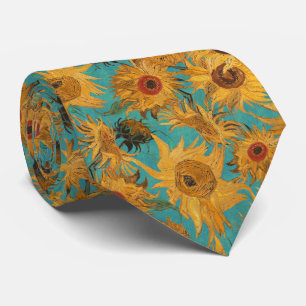 Gravata Girassóis de Van Gogh amarelo azul turquesa vermel