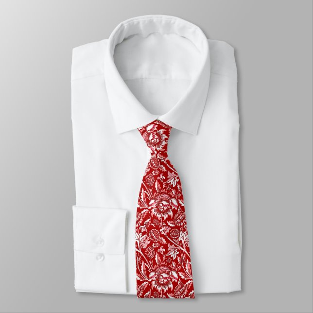 Gravata Girassóis de William Morris, vermelho escuro e (Amarrado)