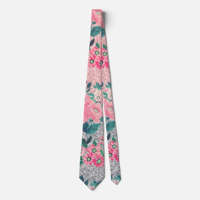 Gravata Girly Floral & Pink Silver Ombre Design (Frente)