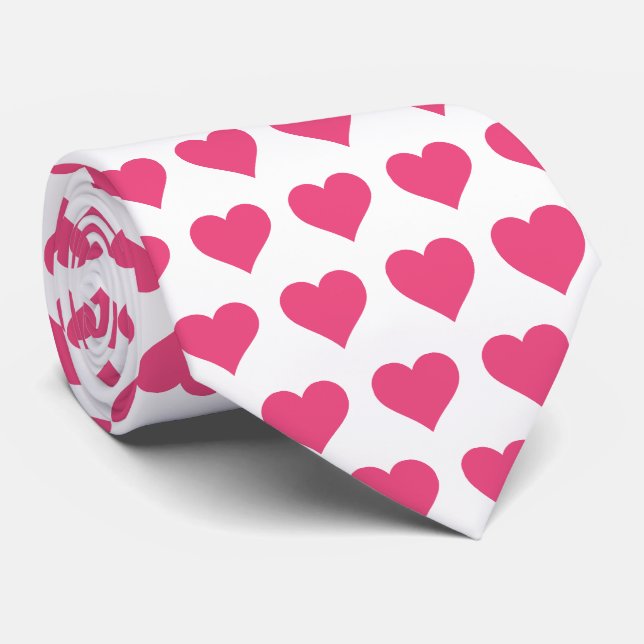 Gravata Glam White e Pink Hearts (Rolled)