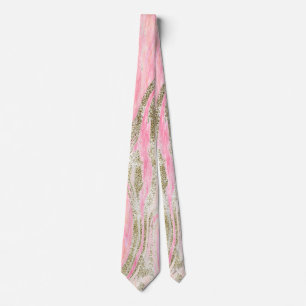 Gravata Glitter Dourado Rosa Padrão Mármore Abstrato Moder
