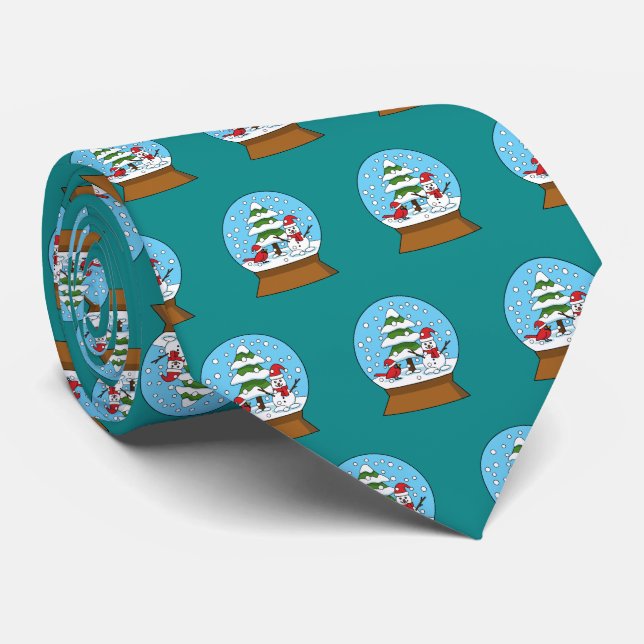 Gravata Globo de Neve com Cardeal Snowman e Pine Tree (Rolled)
