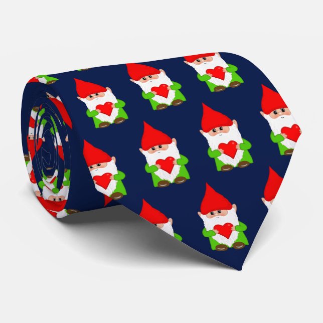 Gravata Gnomos de Natal Modernos em Azul Marinho (Rolled)