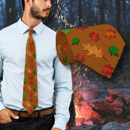 Gravata Golden Brown Fall Leaves Pattern Tie