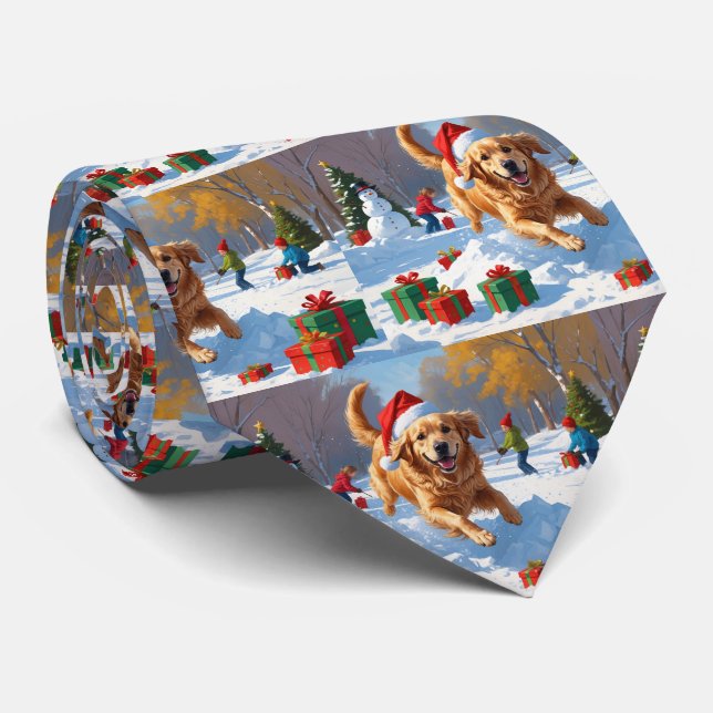 Gravata Golden Retriever na Neve com Chapéu de Natal (Rolled)