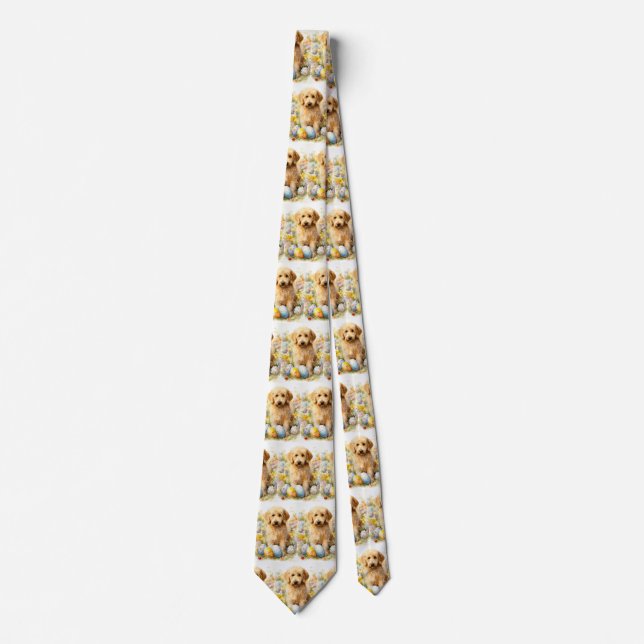 Gravata Goldendoodle com Ovos de Páscoa (Frente)