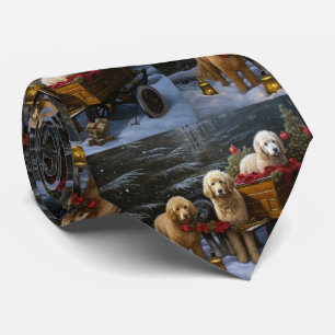 Gravata Goldendoodle Nevado Trenó de Natal Decoração de Na