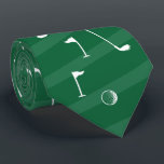 Gravata Golf Pattern Ball Flag Club Golfer Gift Gift<br><div class="desc">Padrão mínimo de golfe com clubes, bolas e bandeiras para jogadores de golfe. Presente para clube de golfe, golfista, jogador de golfe, equipe, treinador. A moderna e monocromática moda de golfe preto-e-branco padrão de golfe jogador de golfe é a decoração do lar, toalhas, ... Articulação de pescoço com faixa verde...</div>