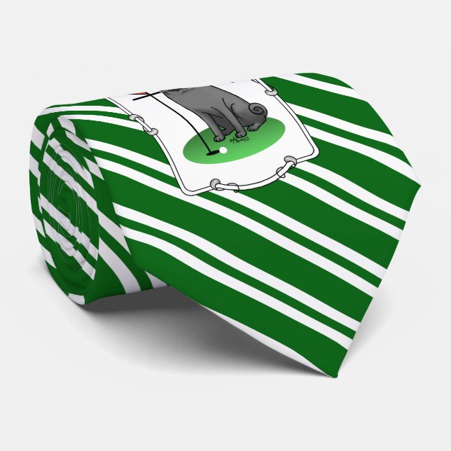 Gravata Golf Pug Jogando Golfe (preto) Cachorro Bonito Eng (Rolled)