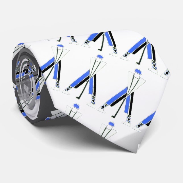 GRAVATA GOLFER AZUL DE CINZA BRANCA ESTILIZADO, JOGADORES  (Rolled)