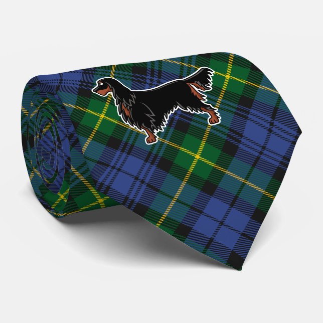 Gravata Gordon Setter sobre Gordon Tartan Neck Tie (Rolled)