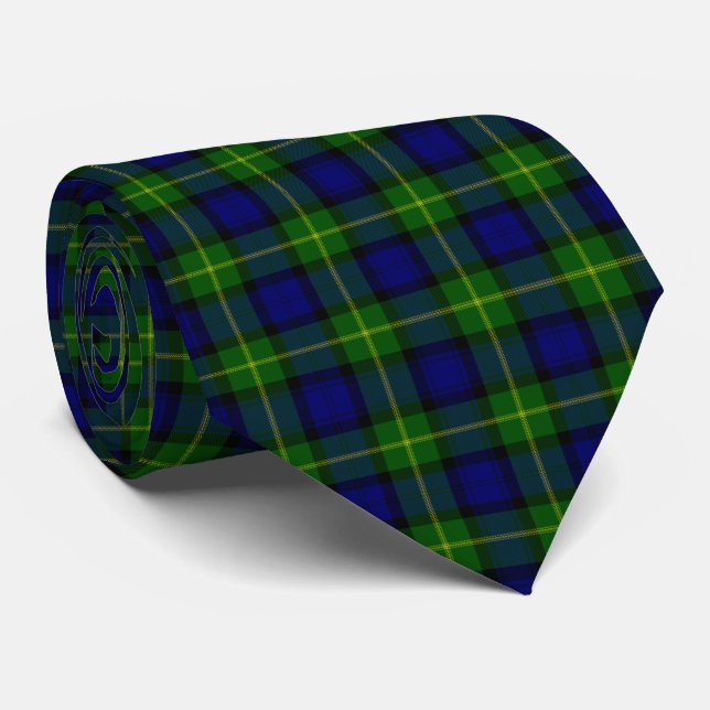 Gravata Gordon Tartan xadrez verde azul (Rolled)