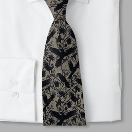 Gravata Gothic Raven Necktie – Dark Floral & Raven Motif