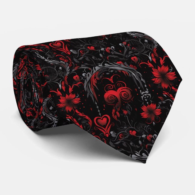 Gravata Gothic Red and Black Pattern (Rolled)
