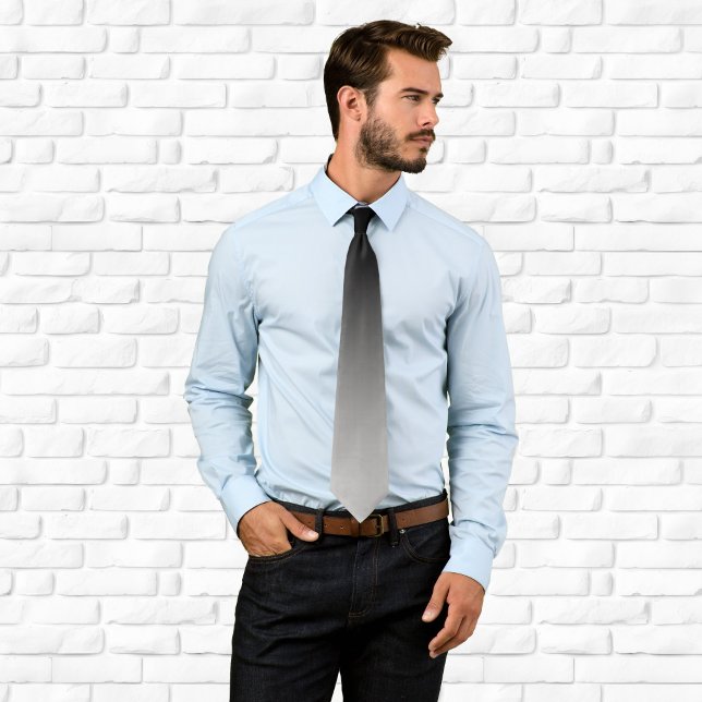 Gravata Gradiente Preto e Cinza Prata Moderno (Modern Black and Silver Grey Gradient Neck Tie)