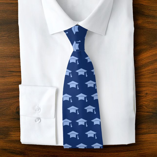 Gravata Graduation Navy Blue Cap Icon Pattern Bold Classy (Criador carregado)