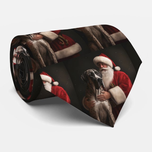 Gravata Grande Dane Com Papai Noel Natal Festivo (Rolled)