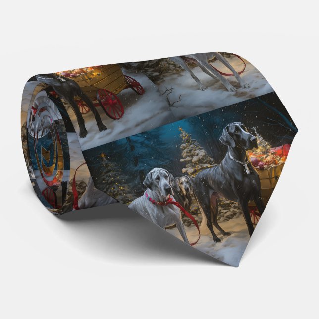 Gravata Grande Danês Snowy Sleigh Decoração de Natal (Rolled)