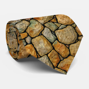 Gravata Gravação de Textura Pedra com Ênfase do Ouro - Mon