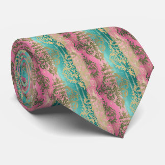Gravata Gravação elegante em rosa e turquesa