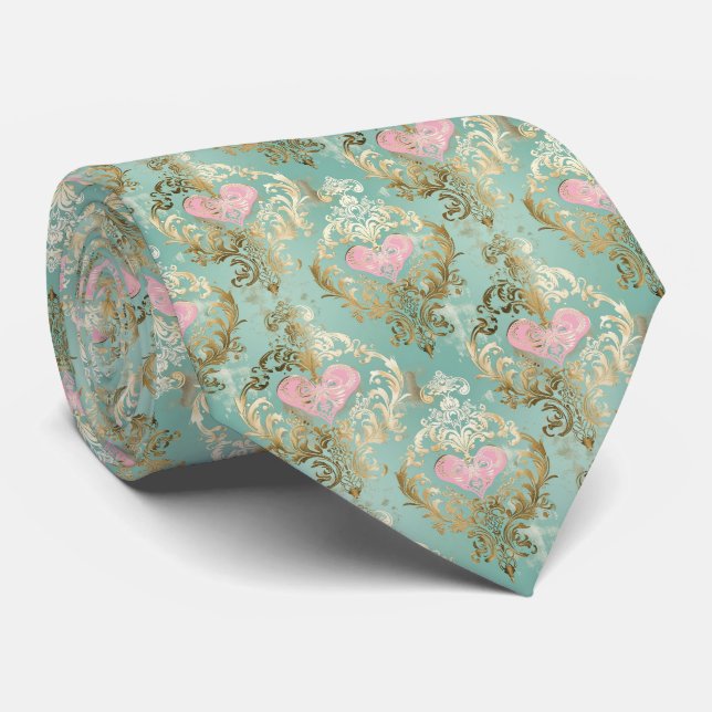 Gravata Gravação elegante em rosa e turquesa (Rolled)