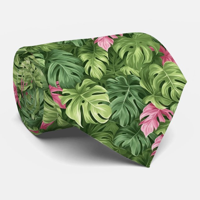 Gravata Gravação impressionante com folhas tropicais em ve (Rolled)