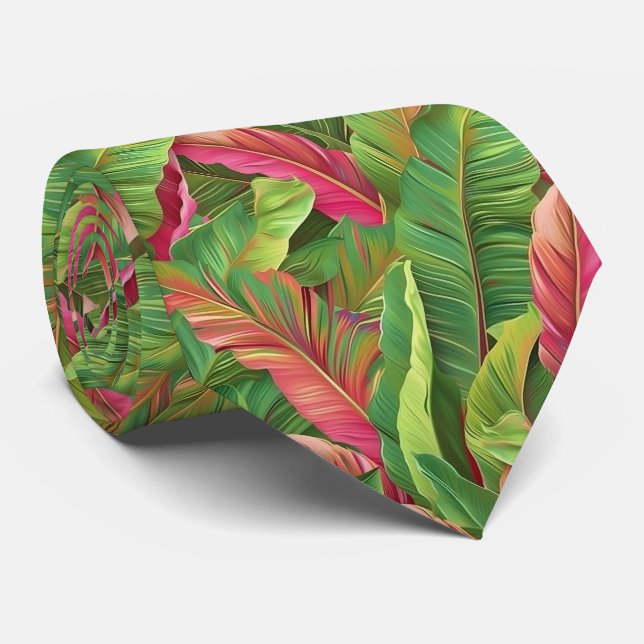 Gravata Gravação impressionante com folhas tropicais em ve (Rolled)