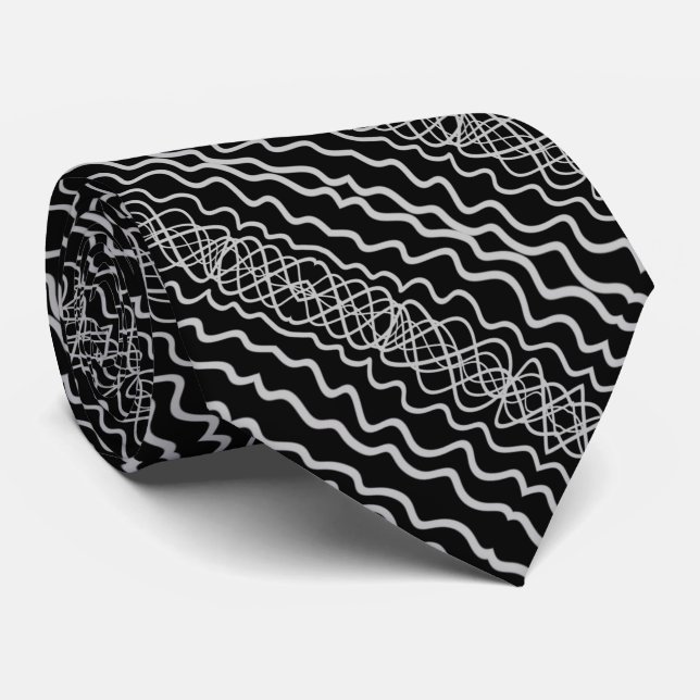 Gravata Gray On Black Curvy Twisty Line Drawing Pattern   (Rolled)