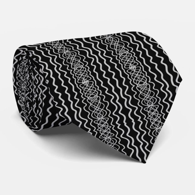 Gravata Gray On Black Curvy Twisty Line Drawing Pattern   (Rolled)