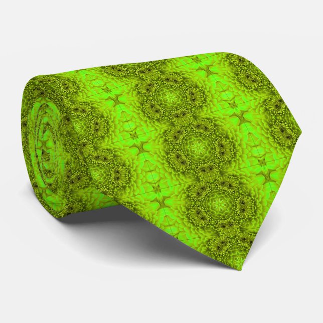 Gravata GREEN DAHLIA FLOWERS Abstrato Floral (Rolled)
