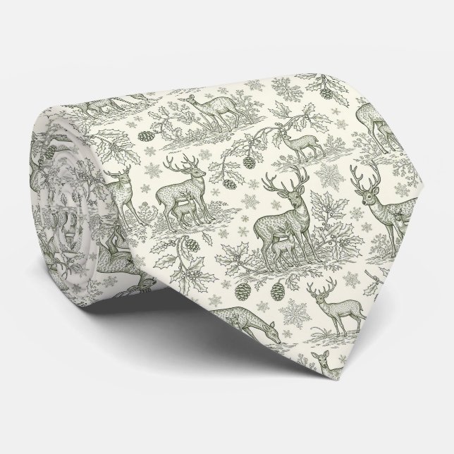 Gravata Green Toile Woodland Deer Christmas Pattern (3) (Rolled)