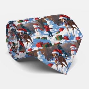 Gravata Greyhound Correndo na Neve com Chapéu de Natal