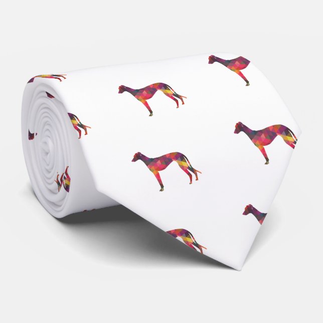 Gravata Greyhound Dog Geométrico Silhouette Multi (Rolled)